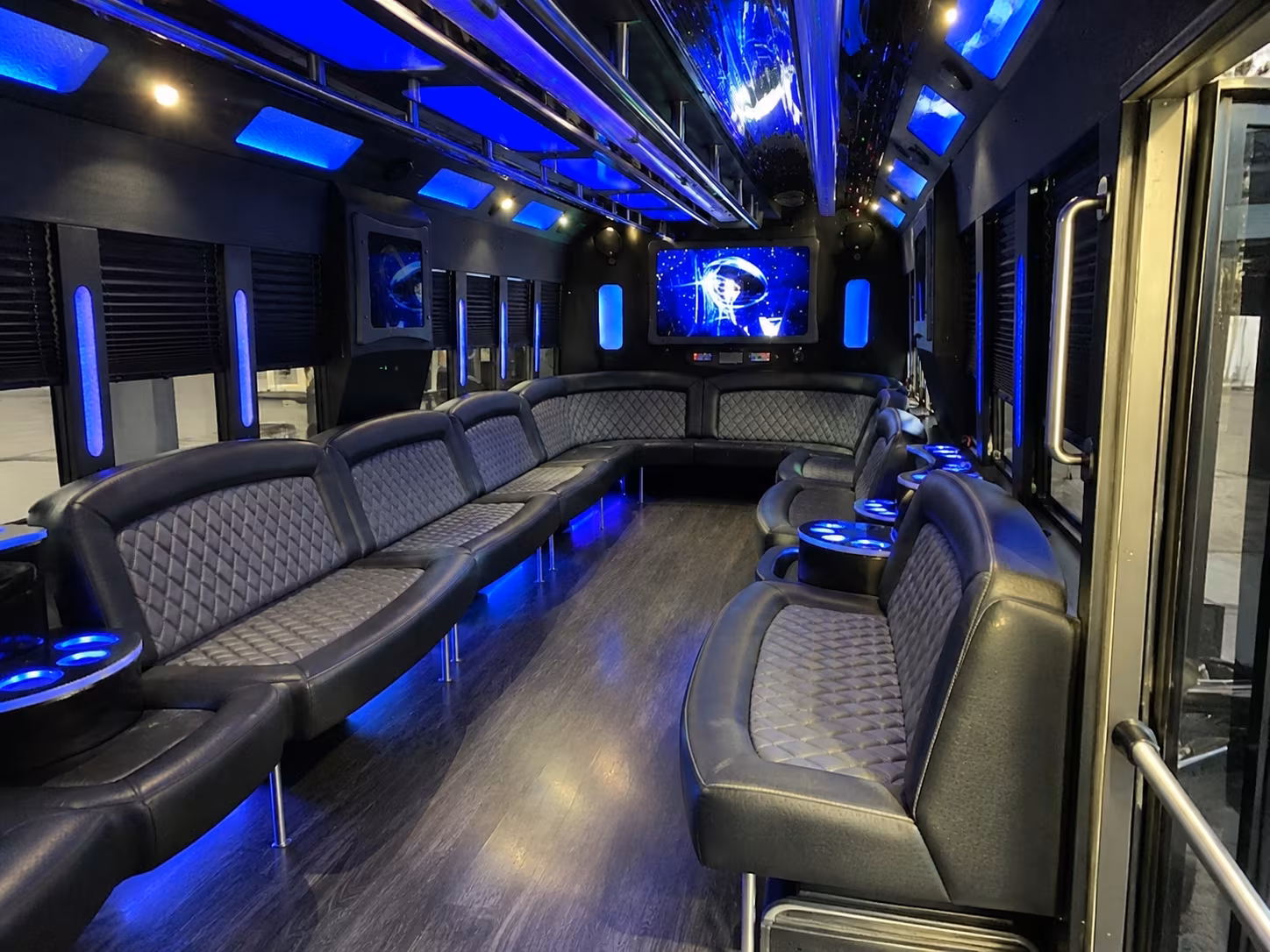 Passenger watching the Detroit scenery during a regional party bus road trip